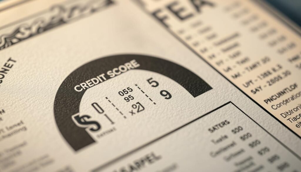 A detailed close-up view of a credit score report, illuminated by soft, warm lighting that casts subtle shadows. The foreground features the numeric credit score prominently displayed, reflecting the immediate impact of defaulting on student loans. The middle ground shows various data points and metrics that contribute to the overall score, while the background blurs into a subtle, textured pattern suggestive of financial documents or graphs. The composition emphasizes the central importance of the credit score, conveying a sense of concern and urgency regarding the immediate consequences of student loan default. A detailed close-up view of a credit score report, illuminated by soft, warm lighting that casts subtle shadows. The foreground features the numeric credit score prominently displayed, reflecting the immediate impact of defaulting on student loans. The middle ground shows various data points and metrics that contribute to the overall score, while the background blurs into a subtle, textured pattern suggestive of financial documents or graphs. The composition emphasizes the central importance of the credit score, conveying a sense of concern and urgency regarding the immediate consequences of student loan default.