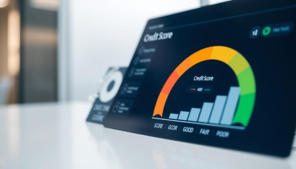 A detailed, high-resolution image of a credit score represented as a digital display or dashboard, with a clean, modern design. The foreground should feature a prominent credit score number, along with a color-coded visualization of the score range and categorization (e.g., excellent, good, fair, poor). The middle ground could include icons or infographic elements illustrating key factors that influence the credit score, such as payment history, credit utilization, length of credit history, and credit mix. The background should have a sleek, minimalist aesthetic, with subtle textures or gradients that convey a sense of financial technology and data-driven insights. The overall mood should be professional, informative, and visually appealing, suitable for an article on private loans and their eligibility requirements. A detailed, high-resolution image of a credit score represented as a digital display or dashboard, with a clean, modern design. The foreground should feature a prominent credit score number, along with a color-coded visualization of the score range and categorization (e.g., excellent, good, fair, poor). The middle ground could include icons or infographic elements illustrating key factors that influence the credit score, such as payment history, credit utilization, length of credit history, and credit mix. The background should have a sleek, minimalist aesthetic, with subtle textures or gradients that convey a sense of financial technology and data-driven insights. The overall mood should be professional, informative, and visually appealing, suitable for an article on private loans and their eligibility requirements.