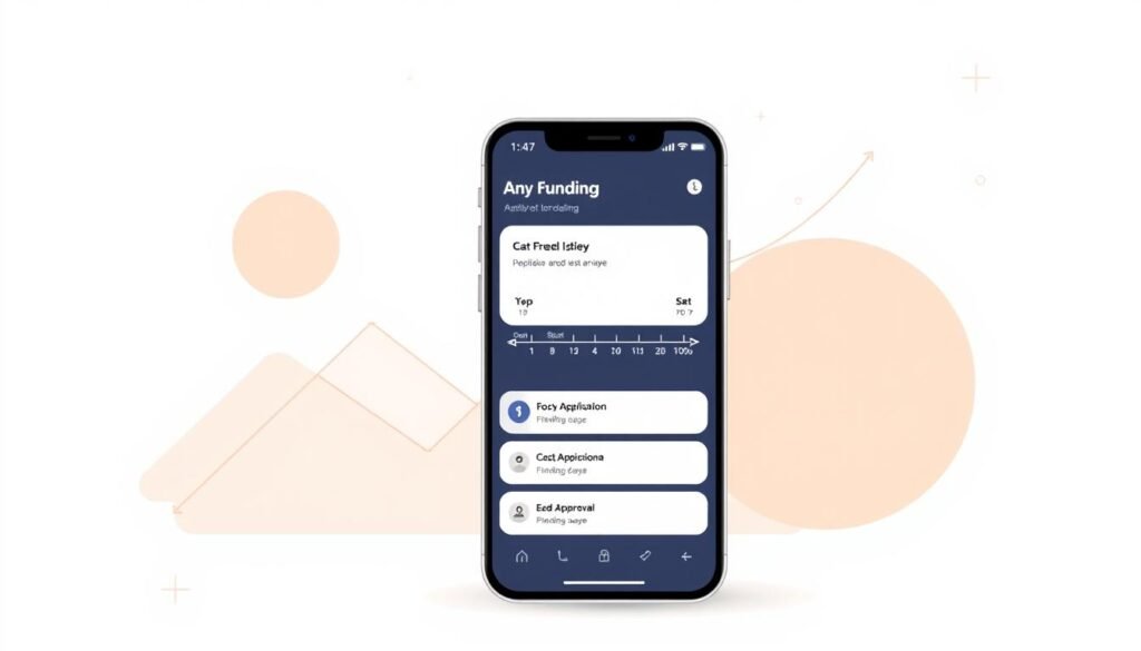 A digital illustration of a funding timeline application, captured in a clean, minimalist style. In the foreground, a sleek mobile device displays a timeline interface with clearly delineated steps, reflecting the application and approval process. The middle ground features abstract geometric shapes and lines, creating a sense of structure and organization. The background showcases a soft, muted color palette, conveying a professional and trustworthy atmosphere. The overall composition is balanced, with a focus on simplicity and clarity to effectively communicate the application timeline. A digital illustration of a funding timeline application, captured in a clean, minimalist style. In the foreground, a sleek mobile device displays a timeline interface with clearly delineated steps, reflecting the application and approval process. The middle ground features abstract geometric shapes and lines, creating a sense of structure and organization. The background showcases a soft, muted color palette, conveying a professional and trustworthy atmosphere. The overall composition is balanced, with a focus on simplicity and clarity to effectively communicate the application timeline.