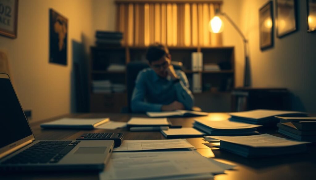 A dimly lit office space, with a desk in the foreground featuring a laptop, calculator, and scattered documents. In the middle ground, a person sits contemplating various student loan relief options, such as income-driven repayment plans, loan consolidation, and deferment programs. The background is blurred, hinting at the complexities of the student debt crisis. Soft, warm lighting casts a thoughtful, introspective mood, emphasizing the importance of finding viable solutions to manage student loan burdens. A dimly lit office space, with a desk in the foreground featuring a laptop, calculator, and scattered documents. In the middle ground, a person sits contemplating various student loan relief options, such as income-driven repayment plans, loan consolidation, and deferment programs. The background is blurred, hinting at the complexities of the student debt crisis. Soft, warm lighting casts a thoughtful, introspective mood, emphasizing the importance of finding viable solutions to manage student loan burdens.