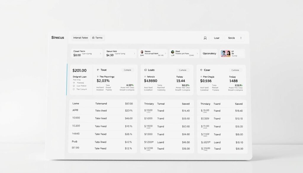 A sleek and modern financial dashboard displaying an array of interest rates, loan terms, and fee comparisons. The foreground features a clean interface with crisp typography and intuitive visualizations, allowing the viewer to easily compare different loan options. The middle ground showcases detailed breakdowns of APRs, monthly payments, and associated costs, presented in a clear and organized manner. The background gently fades into a neutral, minimalist aesthetic, creating a sense of professionalism and authority. The lighting is soft and even, highlighting the clarity of the data presentation. The overall tone conveys a sense of trust, transparency, and financial empowerment. A sleek and modern financial dashboard displaying an array of interest rates, loan terms, and fee comparisons. The foreground features a clean interface with crisp typography and intuitive visualizations, allowing the viewer to easily compare different loan options. The middle ground showcases detailed breakdowns of APRs, monthly payments, and associated costs, presented in a clear and organized manner. The background gently fades into a neutral, minimalist aesthetic, creating a sense of professionalism and authority. The lighting is soft and even, highlighting the clarity of the data presentation. The overall tone conveys a sense of trust, transparency, and financial empowerment.