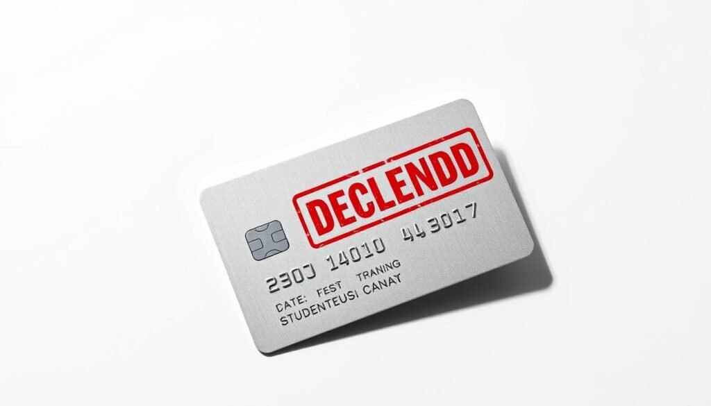 A sleek, minimalist credit card with a bold, red "DECLINED" stamp prominently displayed, set against a stark, clean background. The card is positioned at a slight angle, casting a soft shadow that adds depth and dimension to the scene. The lighting is crisp and directional, highlighting the textured surface of the card and creating a sense of high-end sophistication. The overall mood conveys a sense of limitation and financial restriction, hinting at the challenges one might face when attempting to use a credit card for unconventional purposes, such as paying student loans. A sleek, minimalist credit card with a bold, red "DECLINED" stamp prominently displayed, set against a stark, clean background. The card is positioned at a slight angle, casting a soft shadow that adds depth and dimension to the scene. The lighting is crisp and directional, highlighting the textured surface of the card and creating a sense of high-end sophistication. The overall mood conveys a sense of limitation and financial restriction, hinting at the challenges one might face when attempting to use a credit card for unconventional purposes, such as paying student loans.