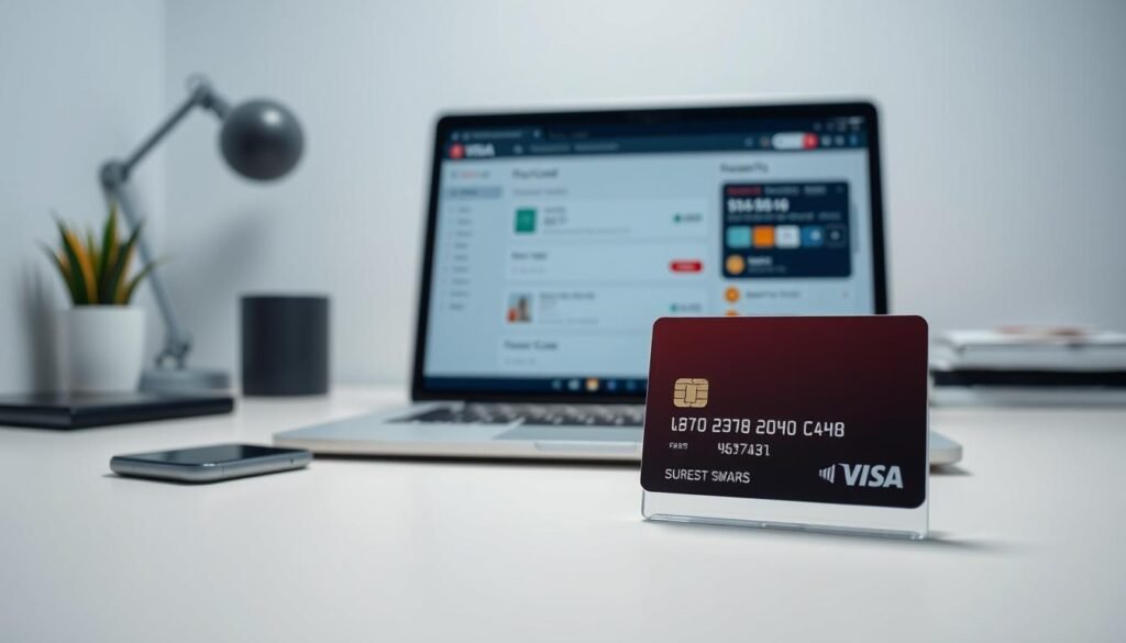 A well-lit, modern desktop scene showcasing a laptop, a smartphone, and a credit card. In the foreground, the credit card is prominently displayed, its rewards program and benefits clearly visible. In the middle ground, the laptop screen displays a student loan dashboard, highlighting various payment options and credit card integration. The background features a subtle, minimalist office environment, with clean lines and muted colors to direct the viewer's focus to the central elements. The overall mood is professional, informative, and visually appealing, conveying the smart and practical use of credit card rewards for student loan management. A well-lit, modern desktop scene showcasing a laptop, a smartphone, and a credit card. In the foreground, the credit card is prominently displayed, its rewards program and benefits clearly visible. In the middle ground, the laptop screen displays a student loan dashboard, highlighting various payment options and credit card integration. The background features a subtle, minimalist office environment, with clean lines and muted colors to direct the viewer's focus to the central elements. The overall mood is professional, informative, and visually appealing, conveying the smart and practical use of credit card rewards for student loan management.