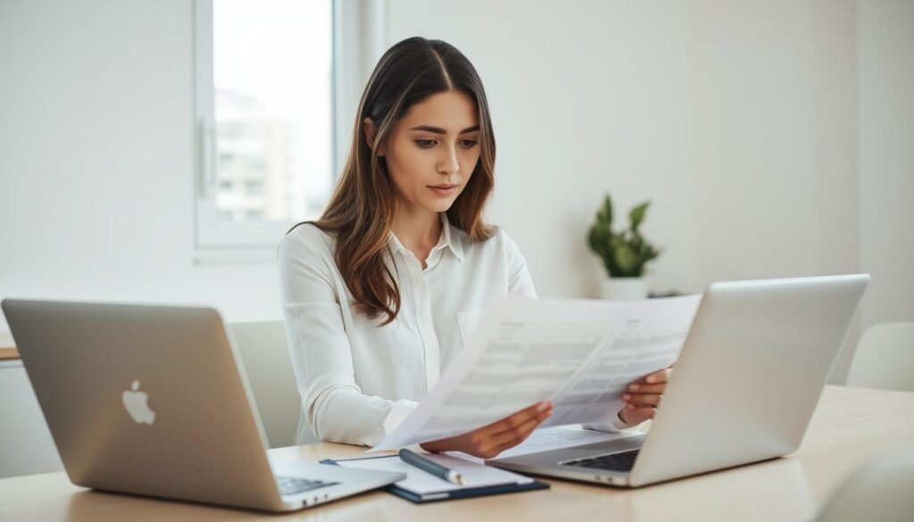 a personal loan with no credit, a young woman sitting at a desk, reviewing loan documents and a laptop, soft lighting from a window, neutral tones, clean minimalist office interior, medium angle shot, shallow depth of field, emphasizing the woman's focused expression and the paperwork in front of her, conveying a sense of careful consideration and financial responsibility a personal loan with no credit, a young woman sitting at a desk, reviewing loan documents and a laptop, soft lighting from a window, neutral tones, clean minimalist office interior, medium angle shot, shallow depth of field, emphasizing the woman's focused expression and the paperwork in front of her, conveying a sense of careful consideration and financial responsibility